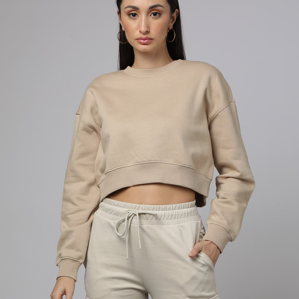 Sudadera Corta Casual para Mujer – Crop Top Manga Larga -